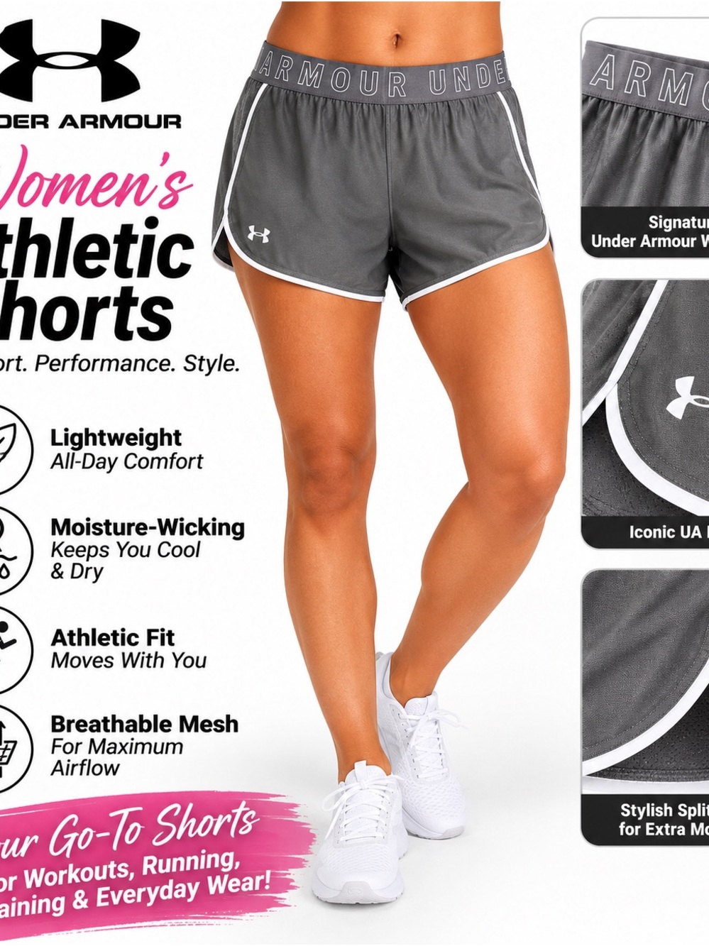 Under Armour Women's Gray Athletic Shorts with White Trim